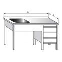 Umývací stôl jednodrezový s pracovnou plochou a zásuvkovým boxom, rozmery (šxhxv) 1200 x 600 x 900 mm