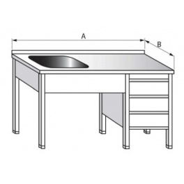 Umývací stôl jednodrezový s pracovnou plochou a zásuvkovým boxom, rozmery (šxhxv) 1600 x 600 x 900 mm