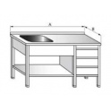 Umývací stôl jednodrezový s pracovnou plochou, rozmery (šxhxv) 1400 x 600 x 900 mm, policou a zásuvkovým boxom