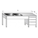 Umývací stôl dvojdrezový s pracovnou plochou a zásuvkovým boxom, rozmery (šxhxv): 1700 x 600 x 900 mm (drez 400 x 400 x 250 mm)