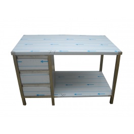 Pracovný nerezový stôl (šuplíkový box, 1x polica), rozmer (šxhxv): 1100 x 800 x 900 mm