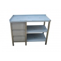 Pracovný nerezový stôl (šuplíkový box, 2x polica), rozmer (šxhxv): 1300 x 600 x 900 mm