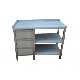 Pracovný nerezový stôl (šuplíkový box, 2x polica), rozmer (šxhxv): 1300 x 700 x 900 mm