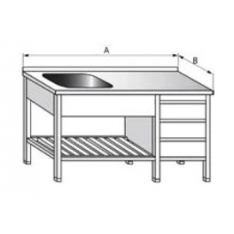 Umývací stôl jednodrezový s pracovnou plochou, rozmery (šxhxv) 1200 x 700 x 900 mm, roštom a zásuvkovým boxom