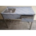 Stôl umývací nerezový jednodrezový so zásuvkou, rozmer vonkajší (šxhxv): 1200 x 600 x 900 mm, rozmer drezu (šxhxv): 400 x 400 x 250 mm