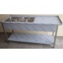 Stôl umývací nerezový dvojdrezový s plochou a policou, rozmer (šxhxv): 1400 x 600 x 900 mm (drez 400 x 400 x 250 mm)