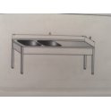 Stôl umývací nerezový dvojdrezový s pracovnou plochou, rozmer (šxhxv): 1800 x 600 x 900 mm (drez 400 x 400 x 250 mm)