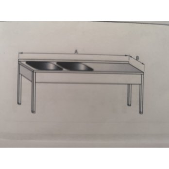 Stôl umývací nerezový dvojdrezový s pracovnou plochou, rozmer (šxhxv): 1800 x 700 x 900 mm (drez 500 x 500 x 250 mm)