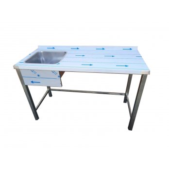 Stôl umývací s drezom a pr. plochou bez police, rozmer (šxhxv): 1400 x 600 x 900 mm, rozmer drezu (šxhxv): 400 x 400 x 250 mm