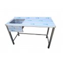 Stôl umývací s drezom a pr. plochou bez police, rozmer vonkajšej: 1000 x 700 x 900 mm, rozmer drezu: 500 x 500 x 250 mm