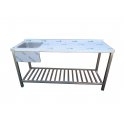 Stôl umývací nerezový jednodrezový s plochou a roštom, rozmer vonkajší (šxhxv): 1600 x 700 x 900 mm, Rozmer drezu (šxhxv): 500 x 500 x 250 mm